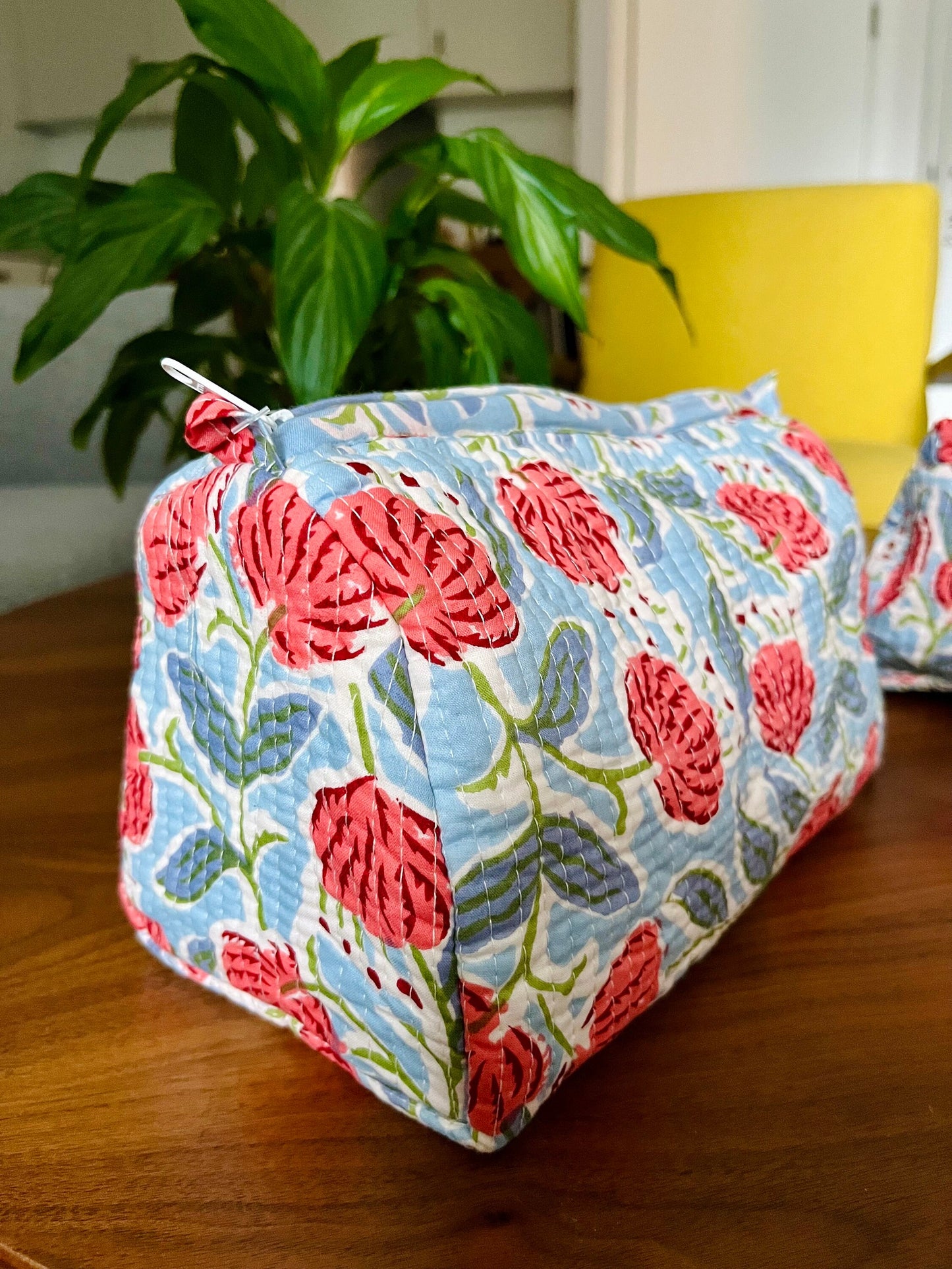 Set of 3 Quilted Toiletry Bags | Stylish hand block-printed cosmetics & travel pouches