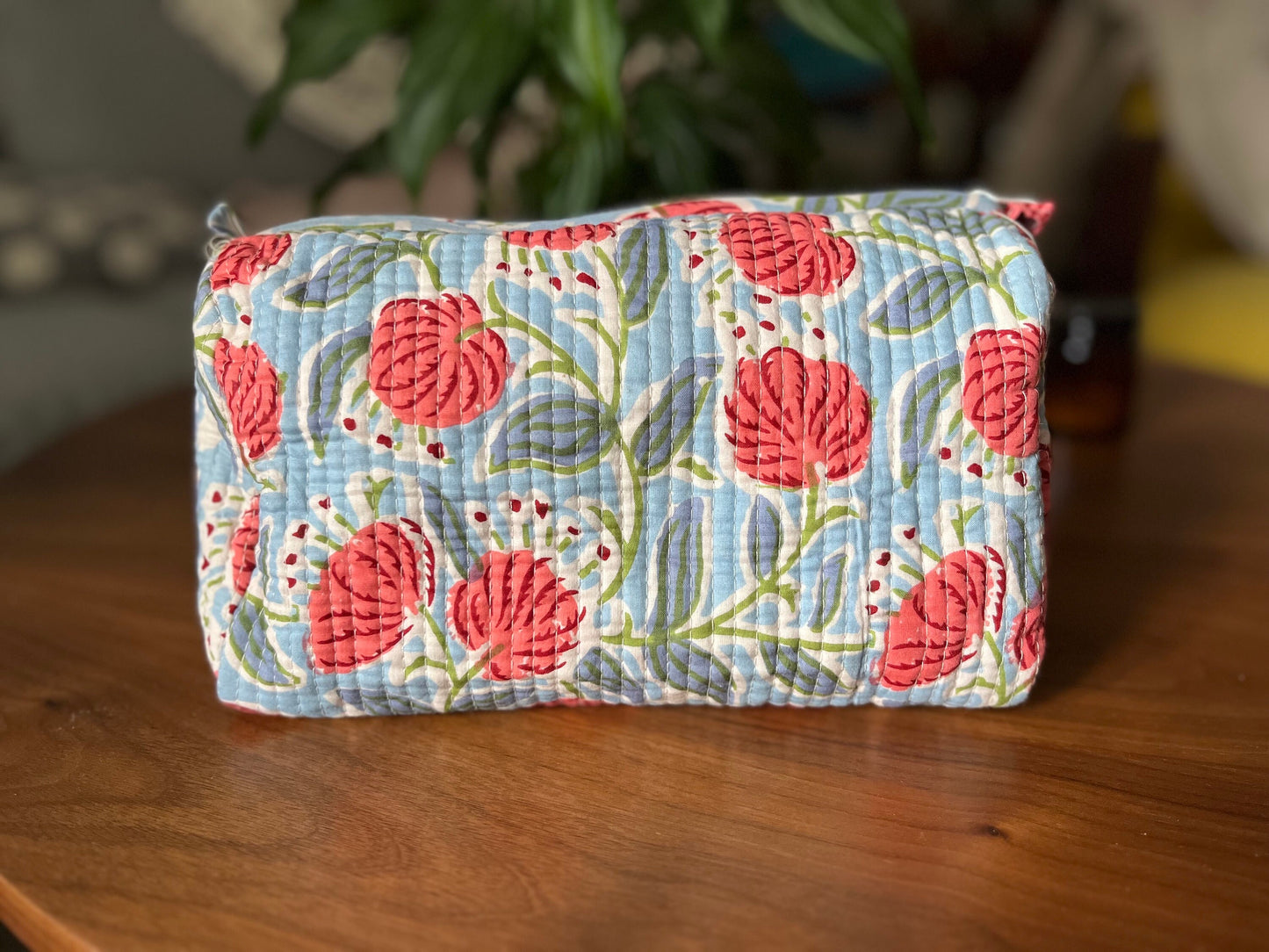 Set of 3 Quilted Toiletry Bags | Stylish hand block-printed cosmetics & travel pouches